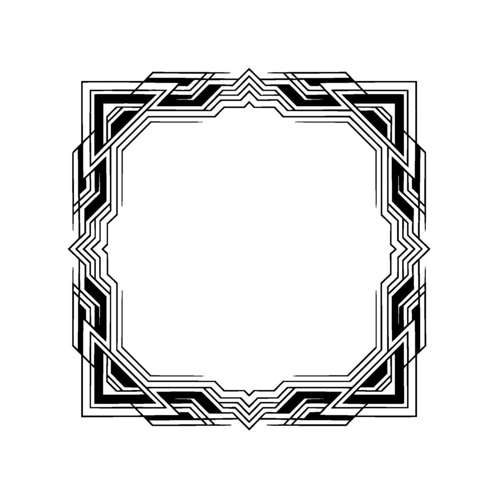 Art Deco Geometric Frame Black White Border, Invitation vector