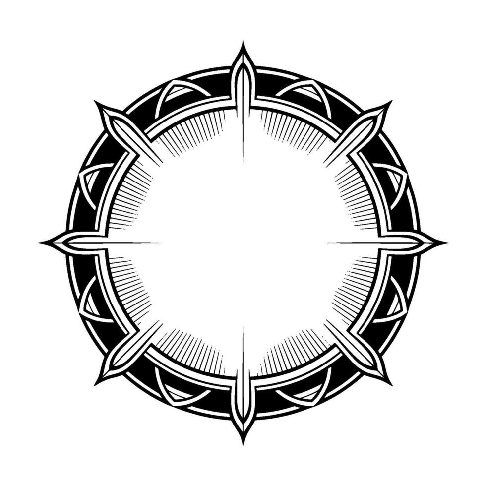 Ornamental Black White Circular Element Geometric Tattoo Style vector