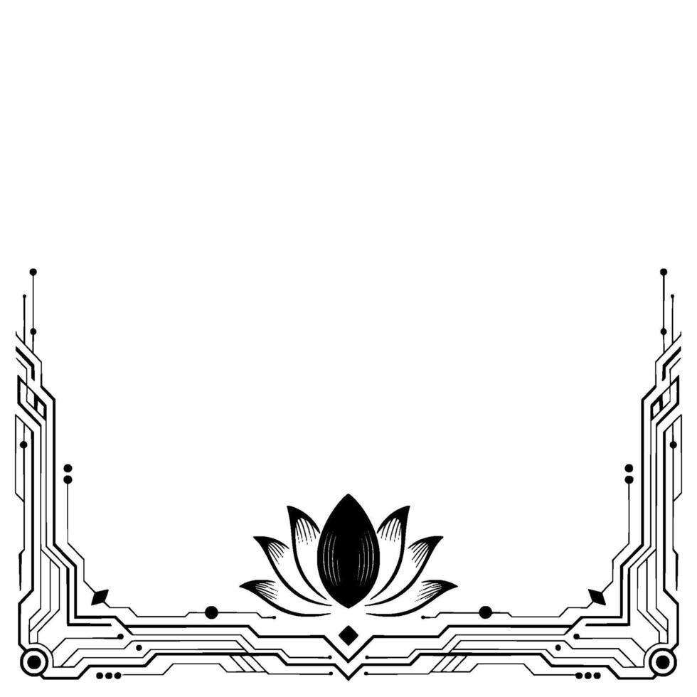Geometric Lotus With Techy Corner Frames, Minimalist Elegance vector