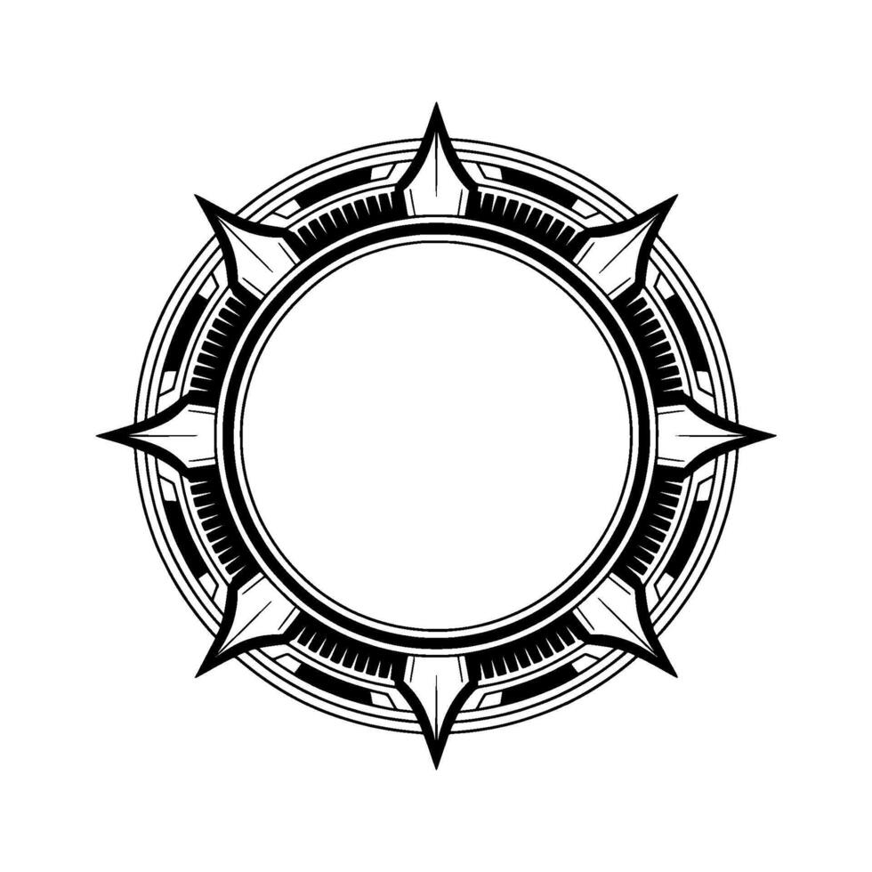 Geometric Starburst Circle Frame, Minimalist, Black And White vector
