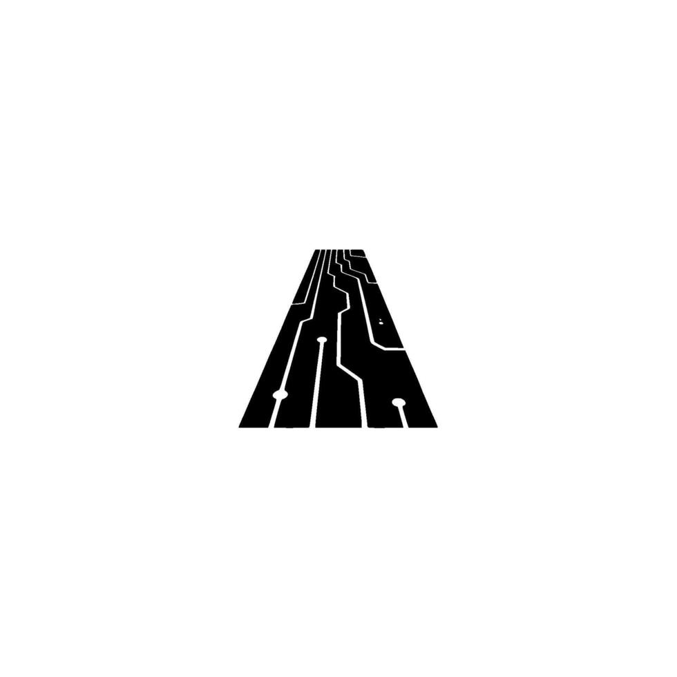 Black Circuit Board Path With Radiant Shadow, Minimalist Tech vector