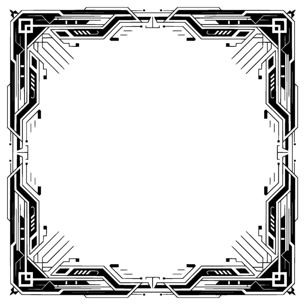 Geometric Deco Frame Futuristic Black White Border vector