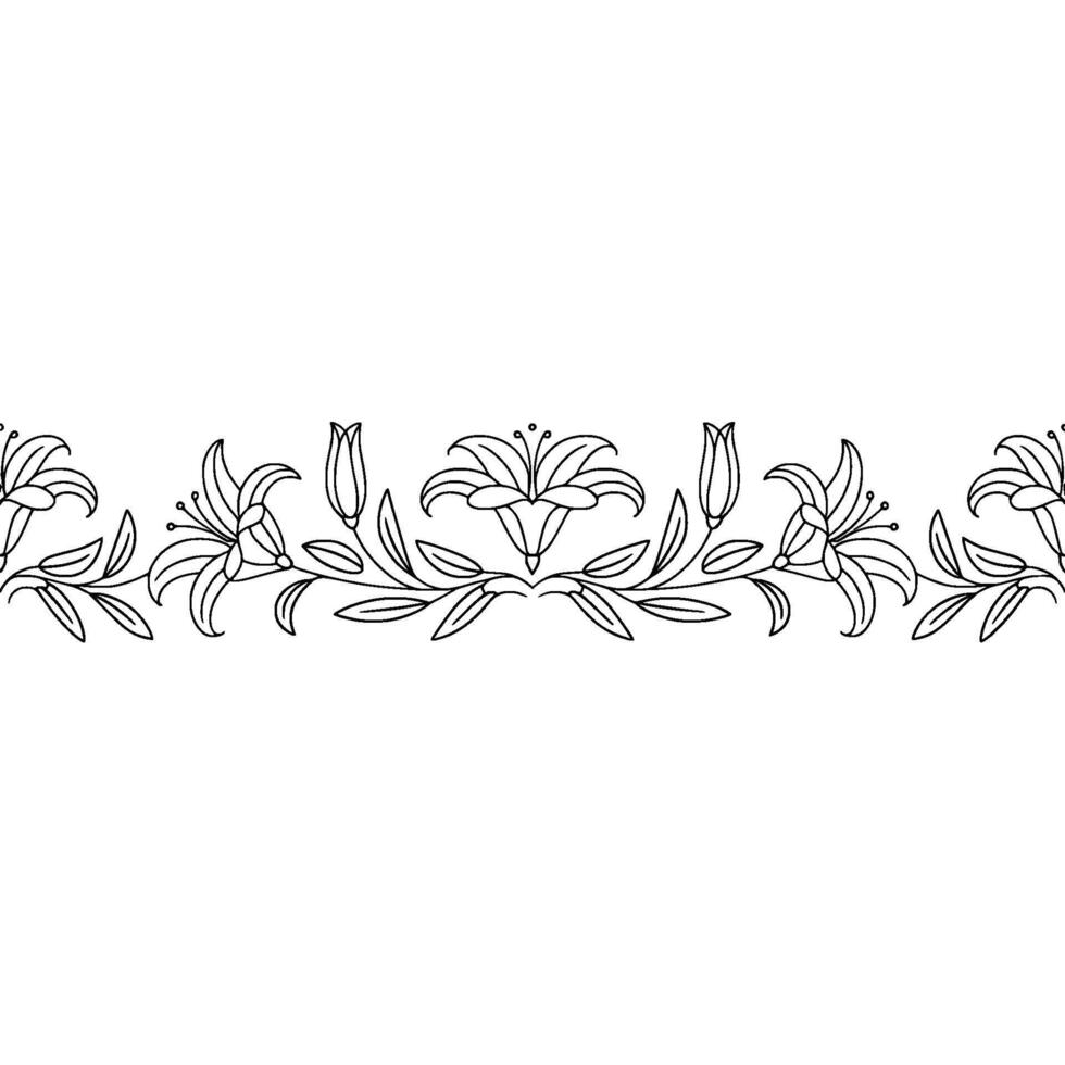 Elegant Lily Border, Minimalist Floral On White vector