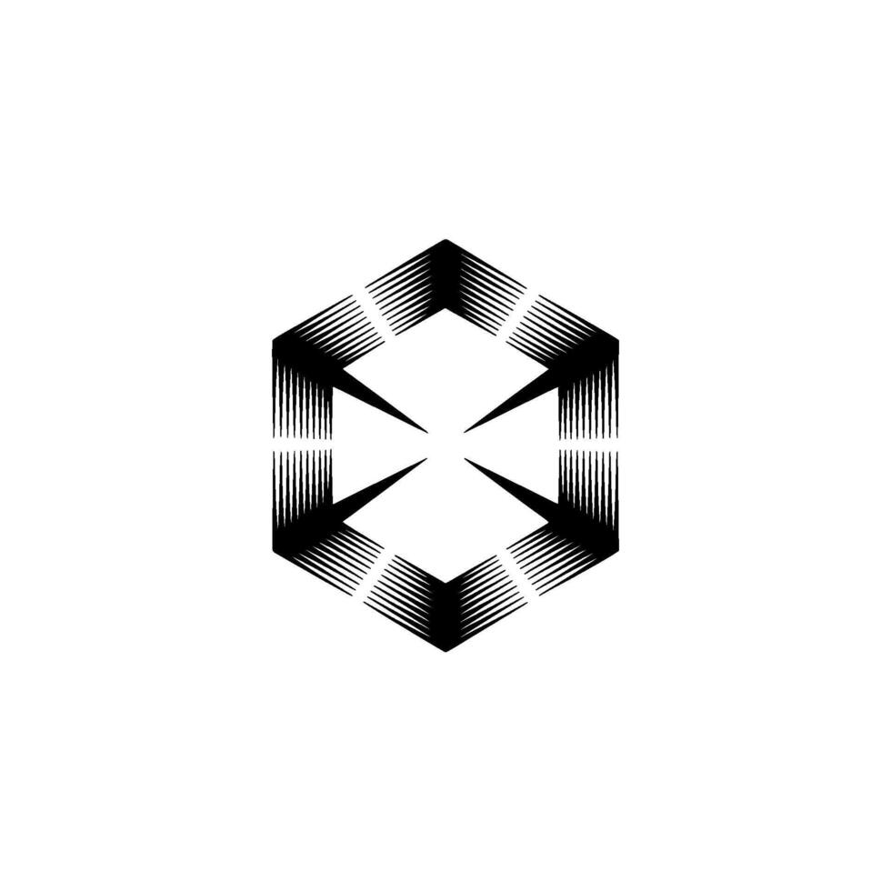 Abstract Black Hexagon With Geometric Fringes On White Background vector