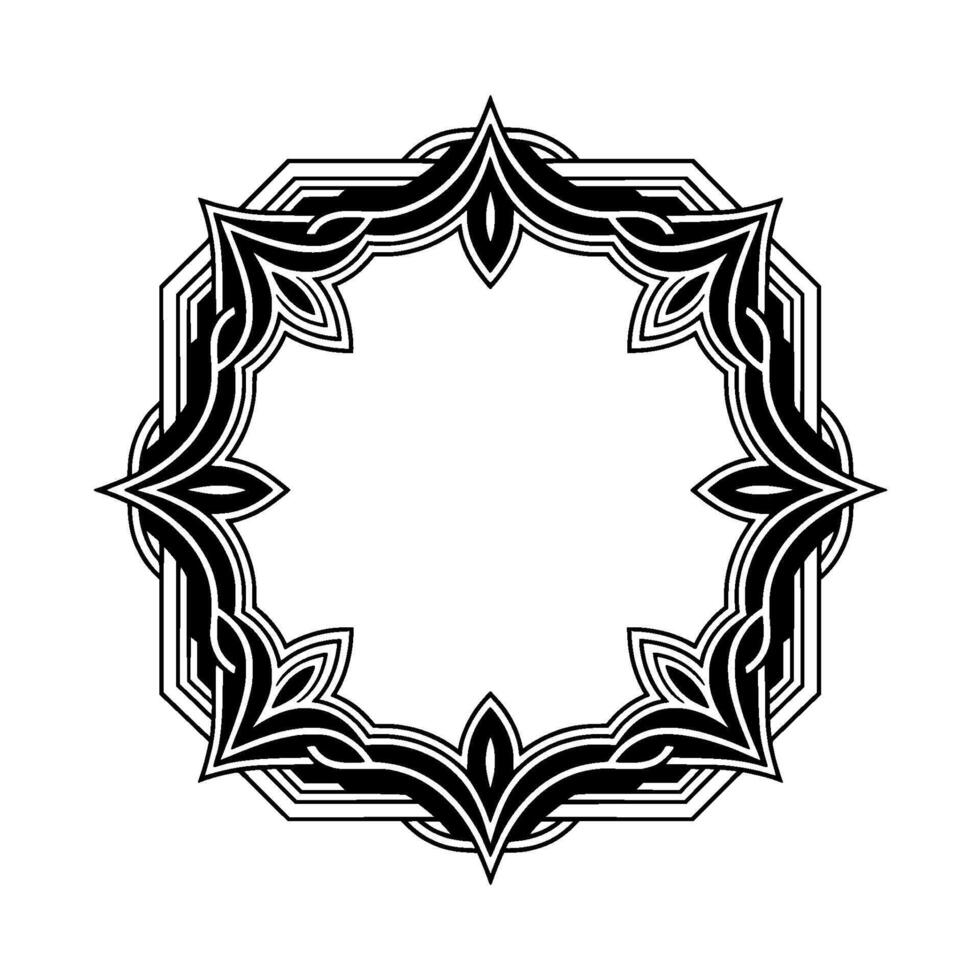 Elegant Ornate Geometric Frame, Black Silver Decorative Border, Isolated vector