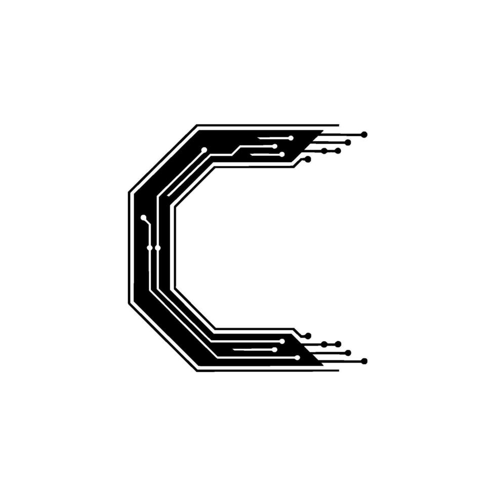 Circuit Board Letter C , Minimalist Technology vector