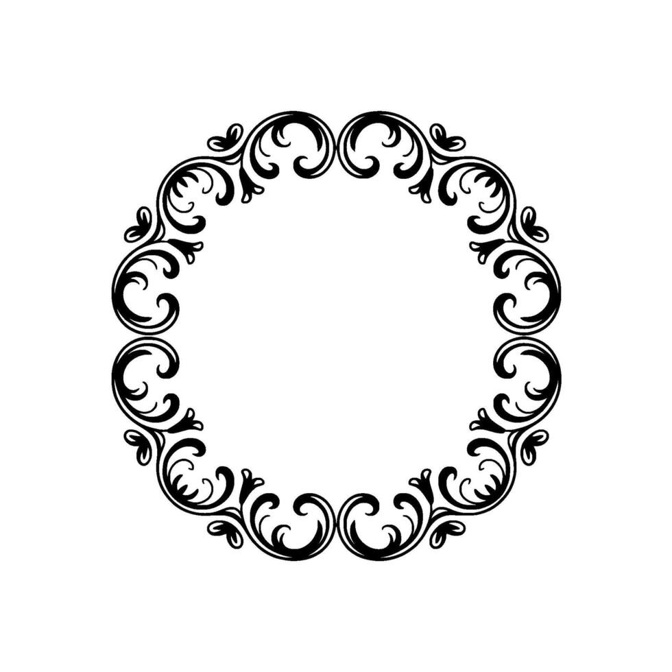 Elegant Floral Frame, Black Swirls on White Background vector