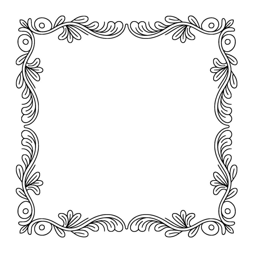 Elegant Botanical Frame, Black And White Outline, Illustration vector