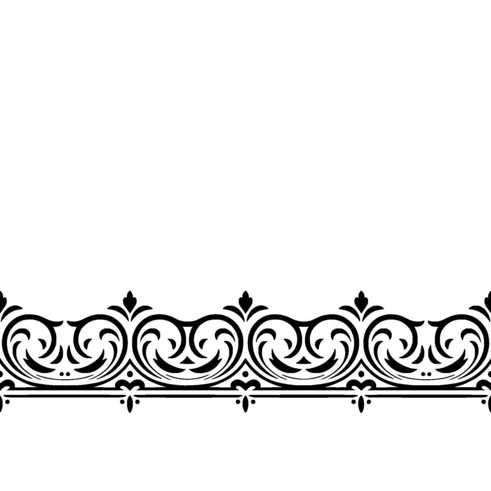 Elegant Black White Floral Border, Decorative Element. vector