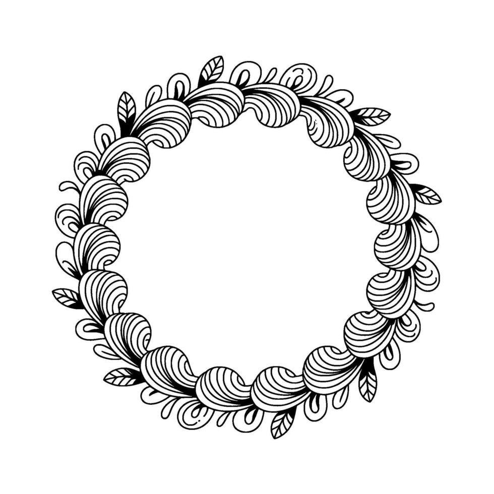 Circular Doodle Frame Black White. vector