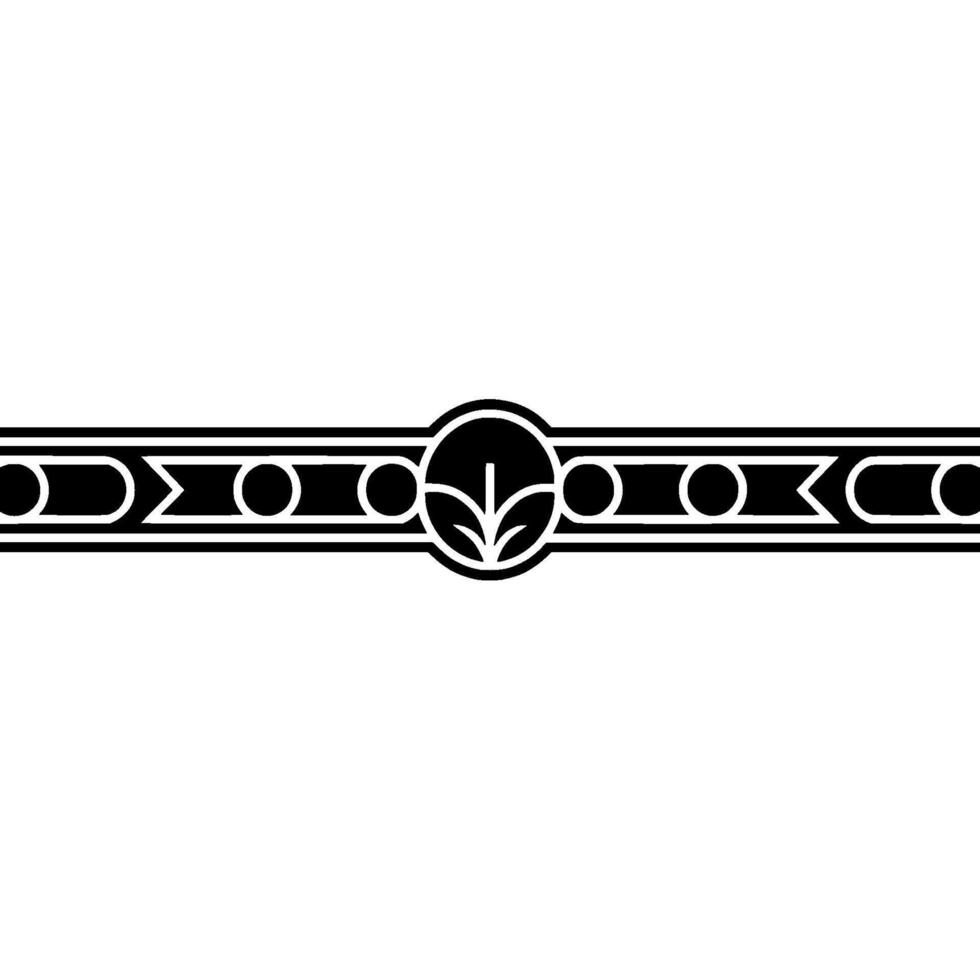 Geometric Art Deco Line Border with Floral Center, Black White. vector