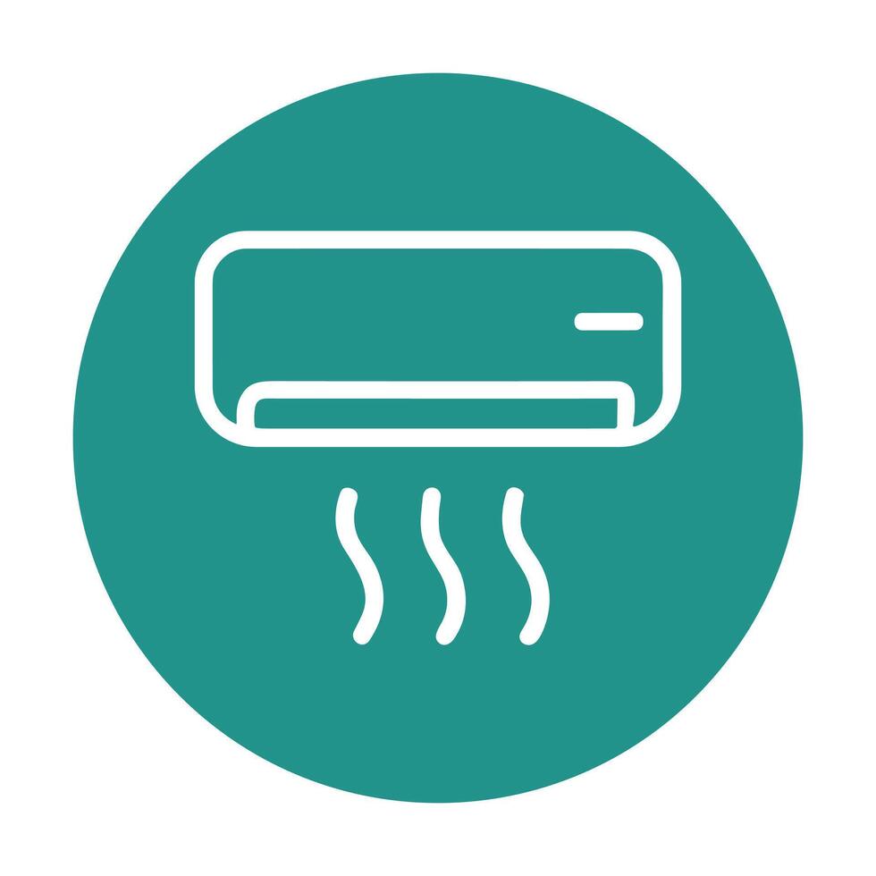 Air conditioner cooling a teal circle. Icon symbol illustration vector