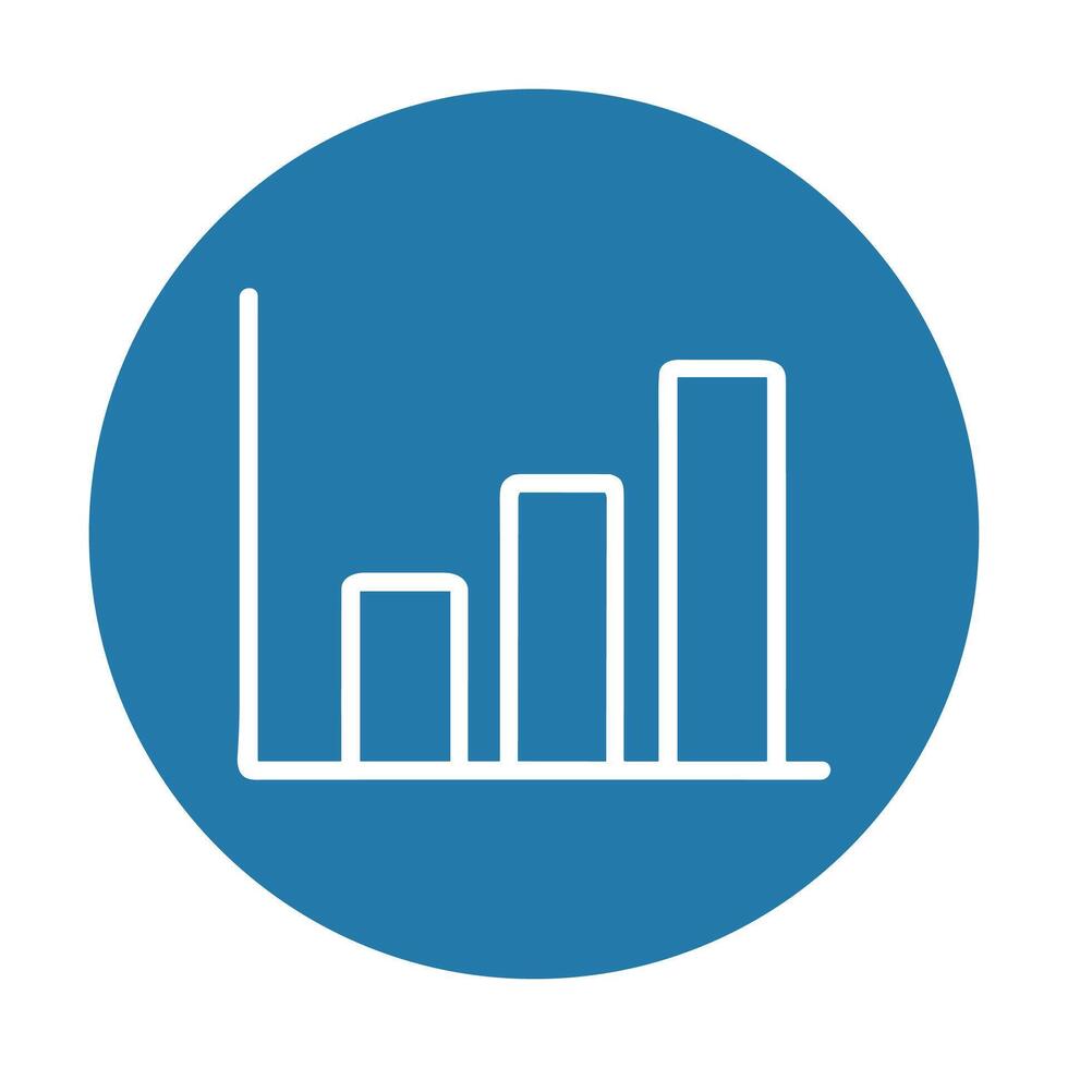 Bar graph in blue circle. Icon symbol illustration vector