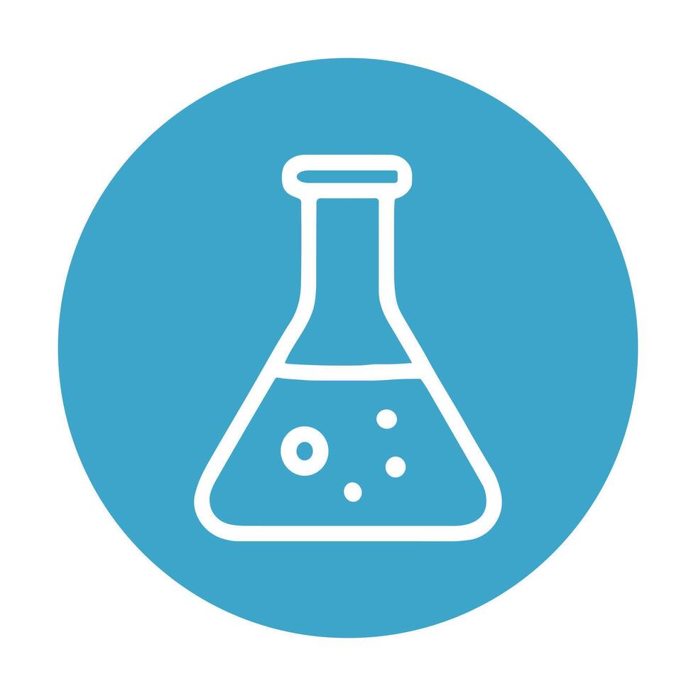 Bubbles in beaker on blue. Icon symbol illustration vector