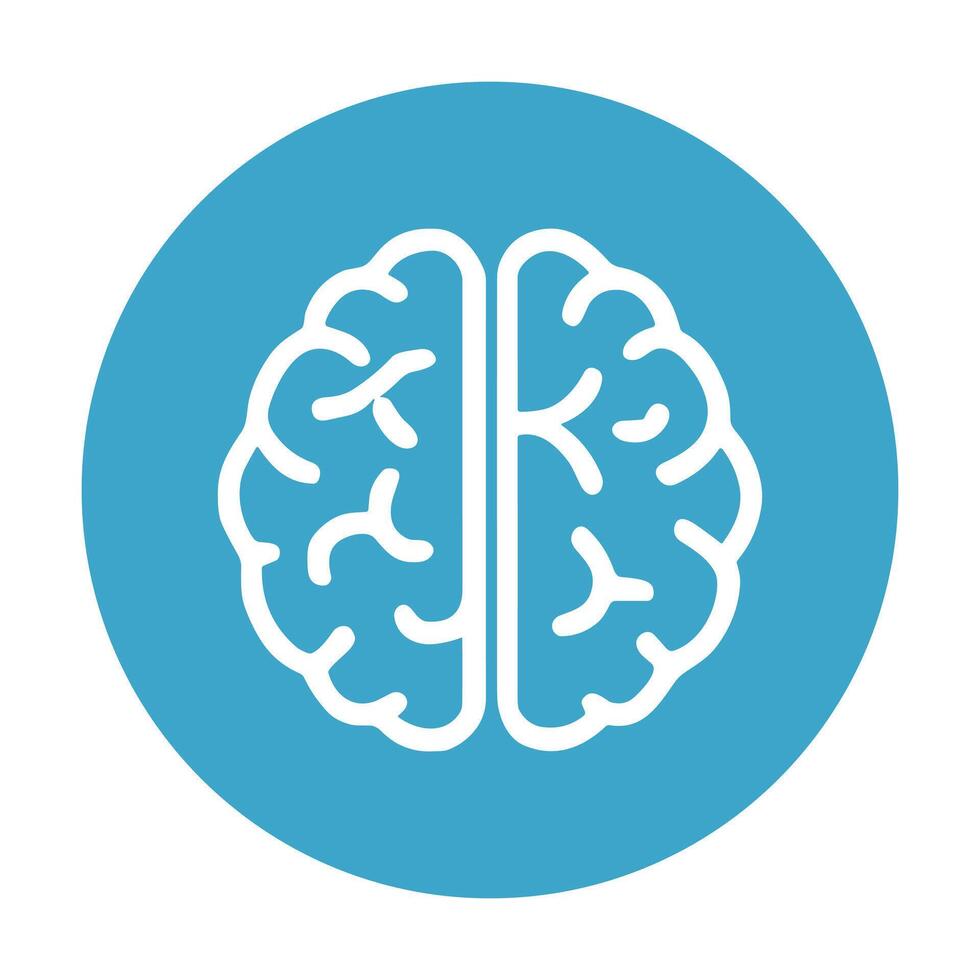 Brain icon within a blue circle. Icon symbol illustration vector