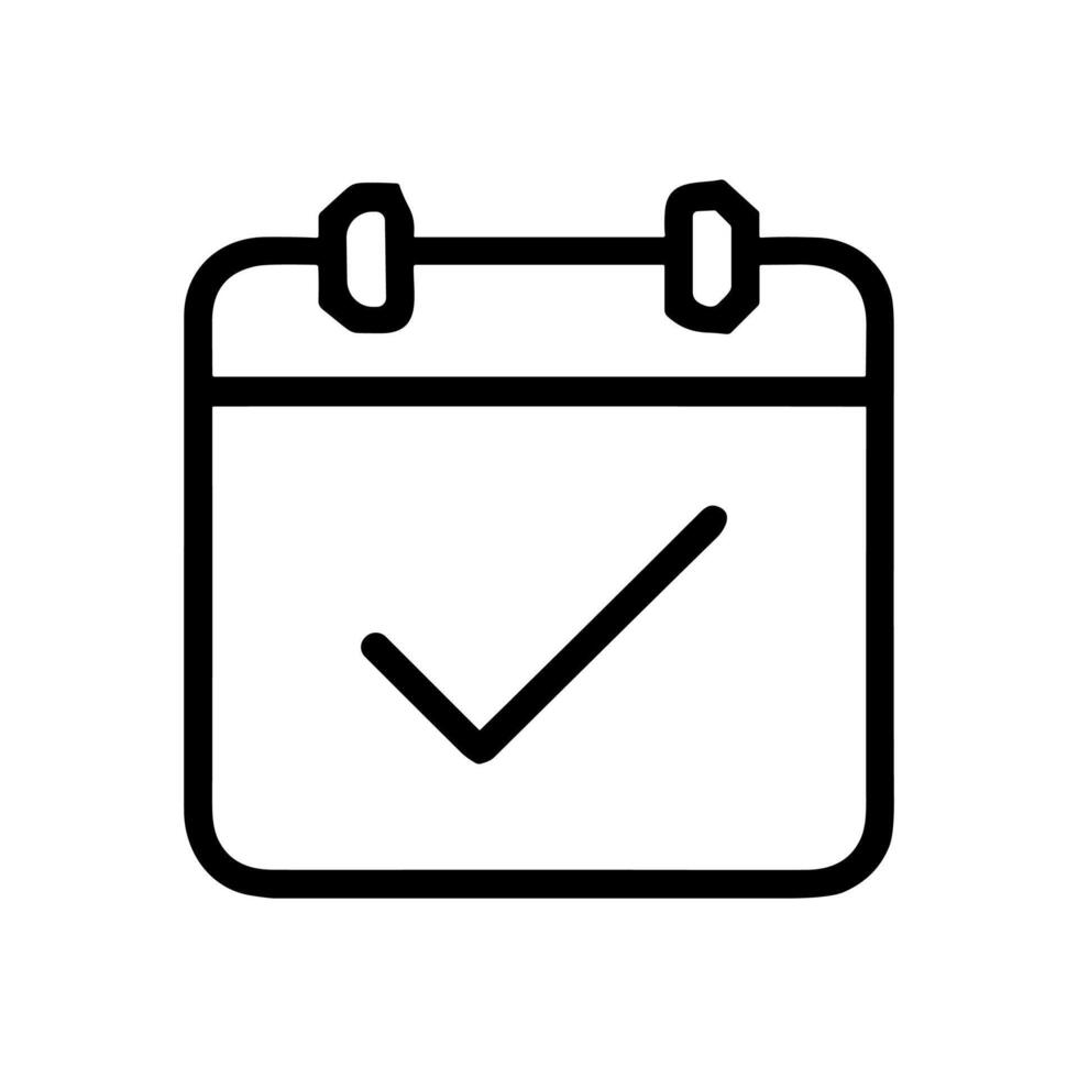 Calendar icon with tick indicating completion. Icon symbol illustration vector