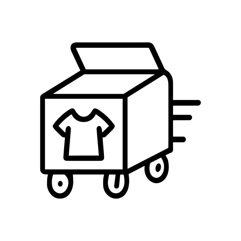Garment box on wheels fast delivery. Icon symbol illustration vector
