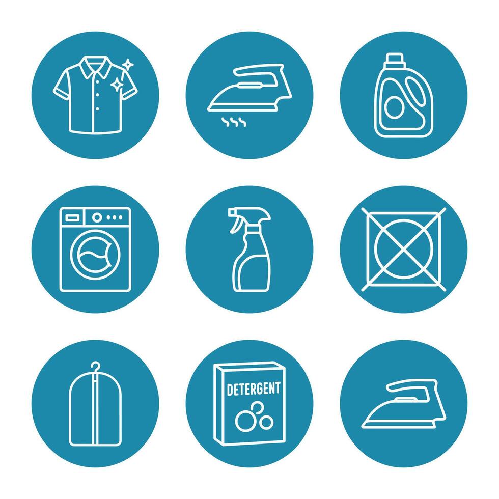 Laundry Care Instructions Icons in Circles. Icon symbol illustration vector