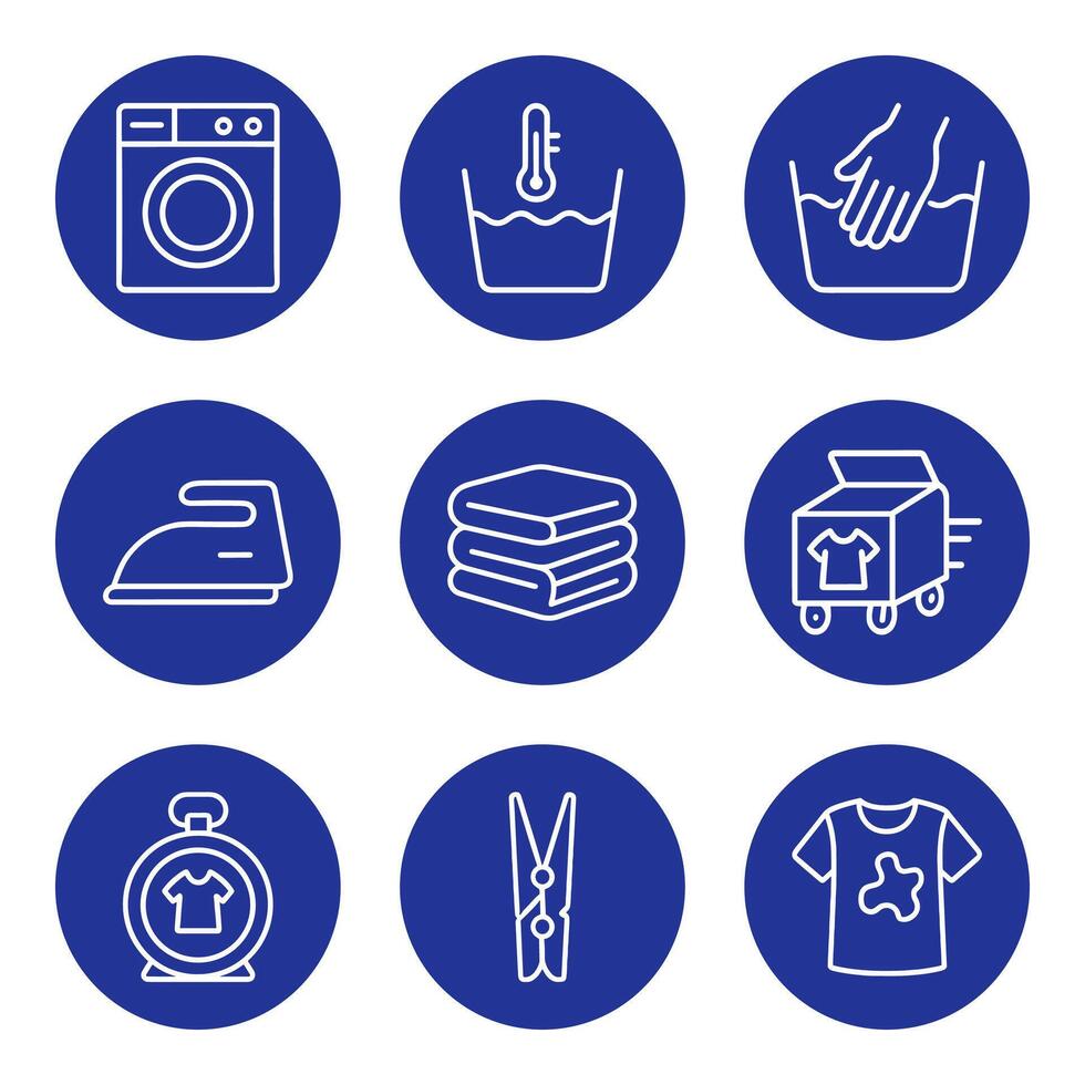 Laundry symbols in circular frames. Icon symbol illustration vector
