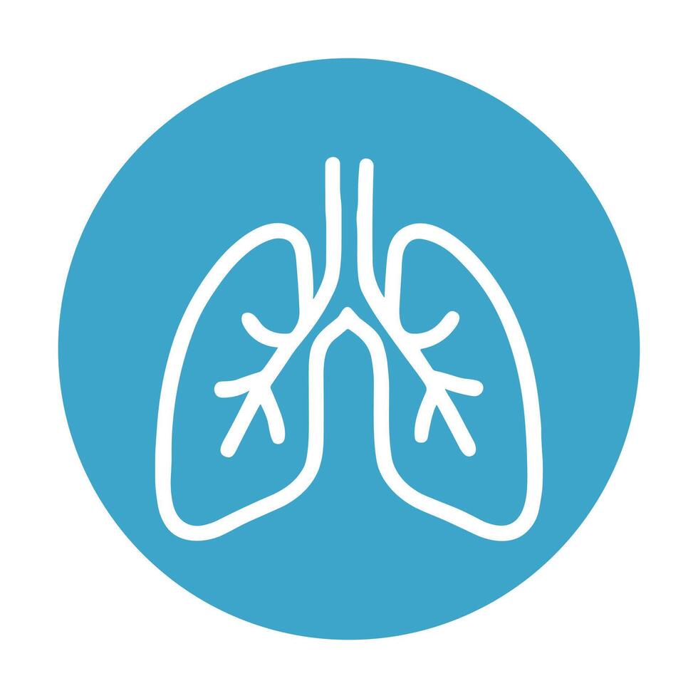 Light blue lung illustration in circle. Icon symbol illustration vector