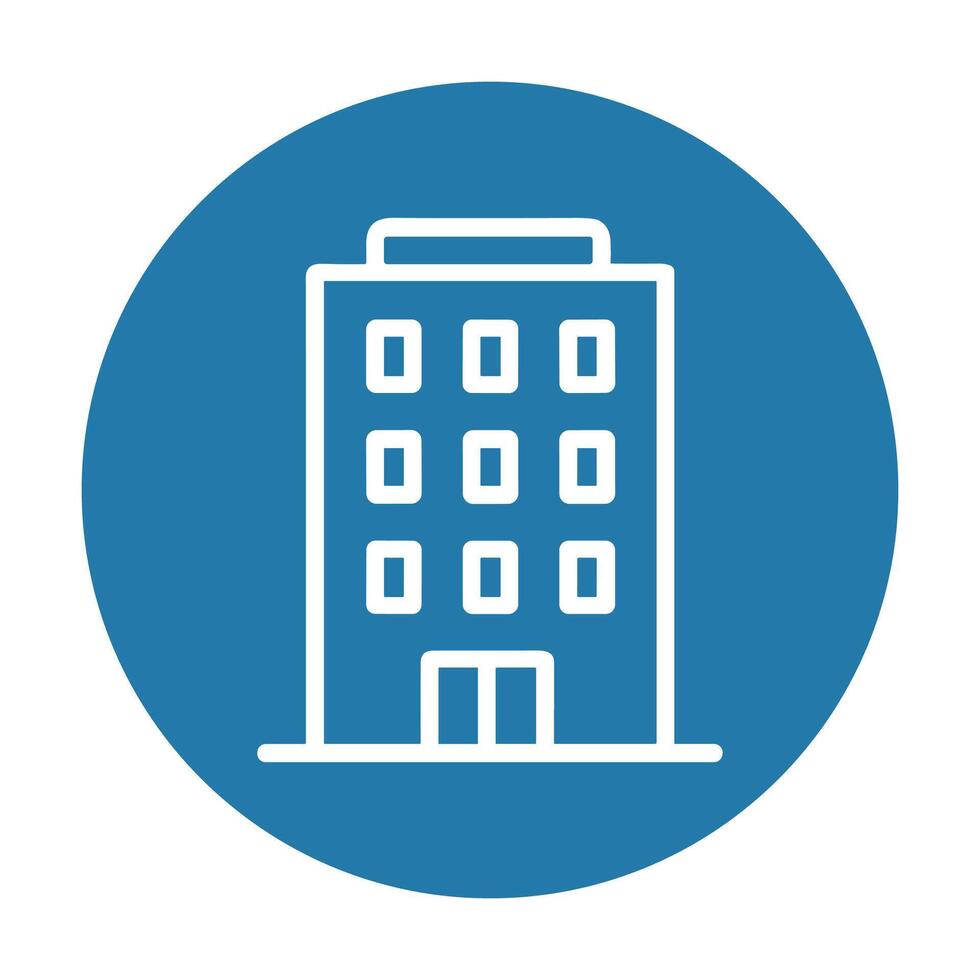 Modern building emblem against a blue backdrop. Icon symbol illustration vector