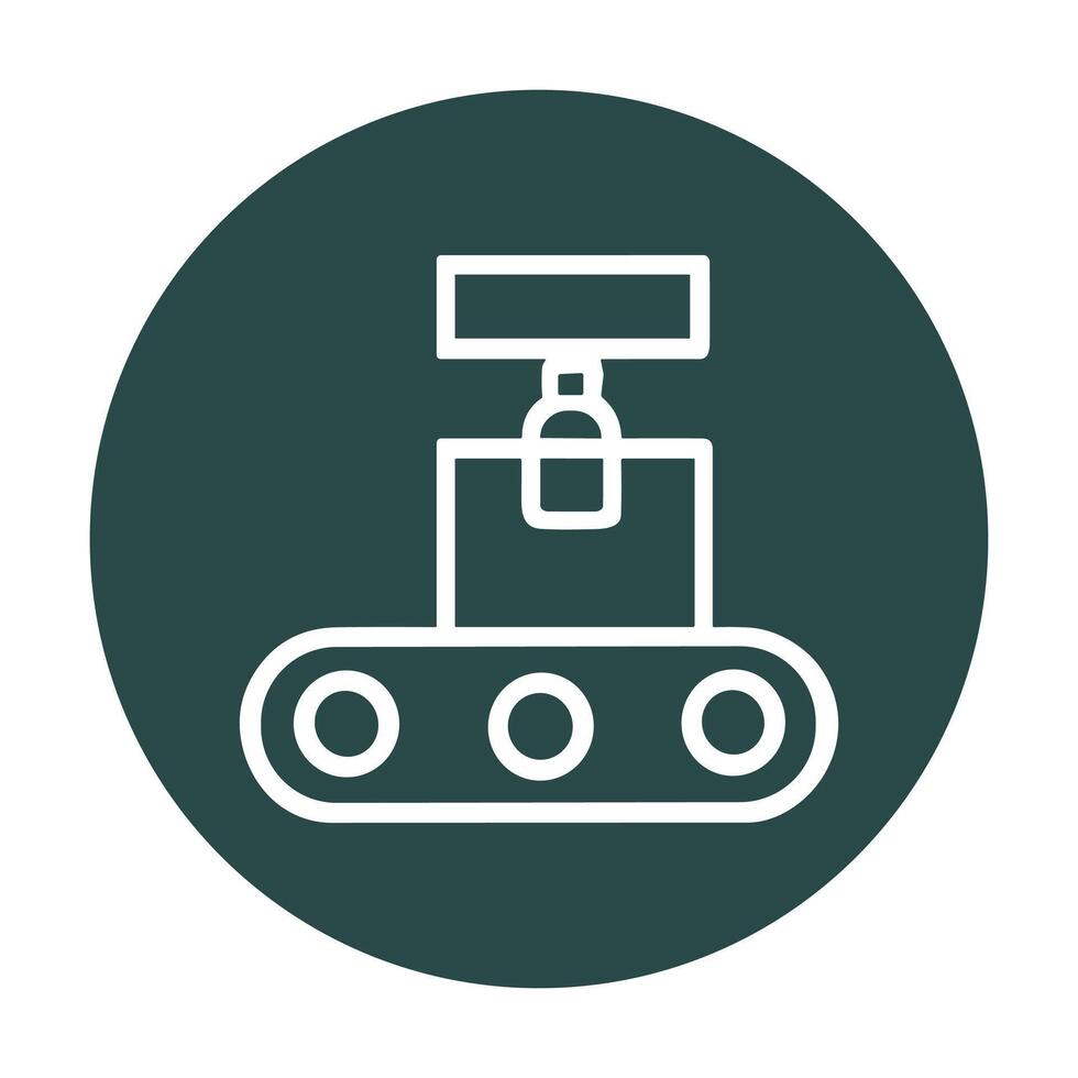 Automated conveyor belt factory operation. Icon symbol illustration vector
