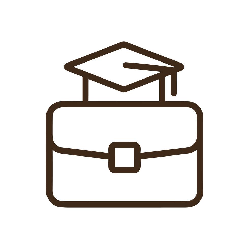 Briefcase crowned with graduation cap. Icon symbol illustration vector