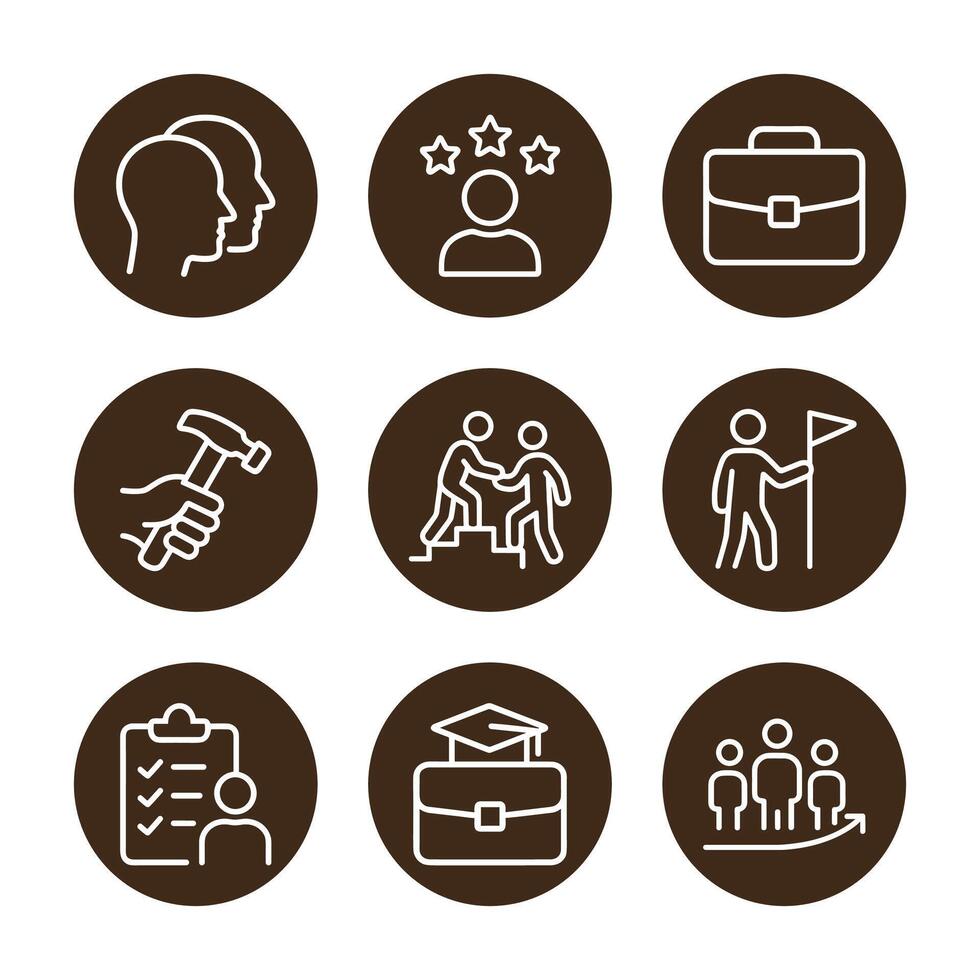 Career development icons in brown circles. Icon symbol illustration vector