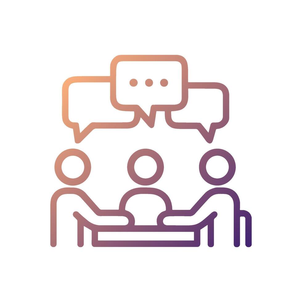 Collaborative discussion around a conference table. Icon symbol illustration vector