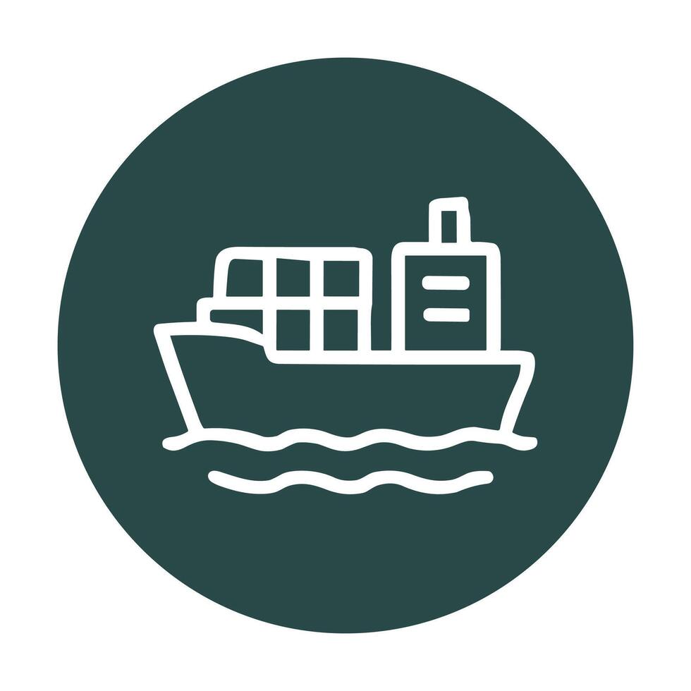 Container ship sailing on wavy ocean. Icon symbol illustration vector