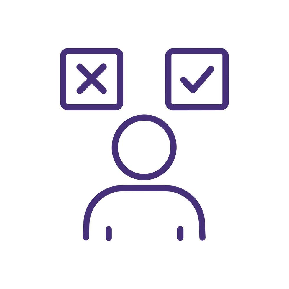 Decisionmaking process illustrated by a person. Icon symbol illustration vector