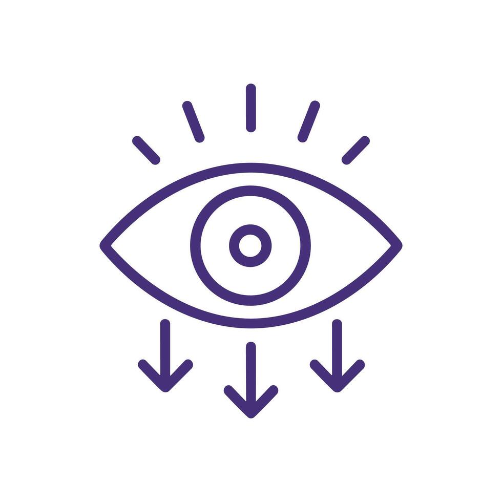 Eye symbol casting downwards light. Icon symbol illustration vector
