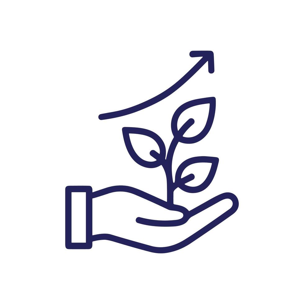 Flourishing future nurtured within supportive hand. Icon symbol illustration vector