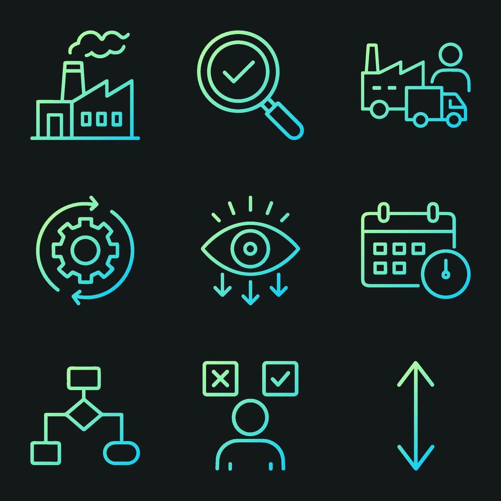 Factory icons Production analysis strategy logistics. Icon symbol illustration vector
