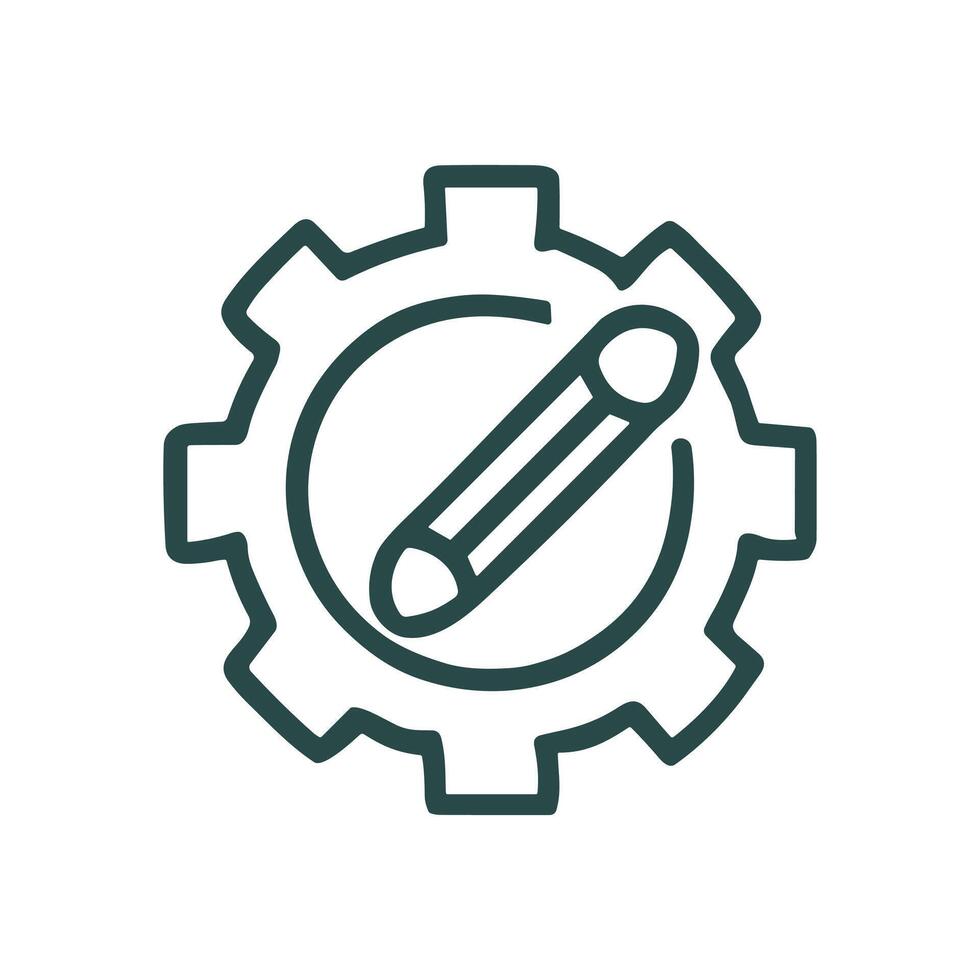 Gear integrates pencil for design. Icon symbol illustration vector