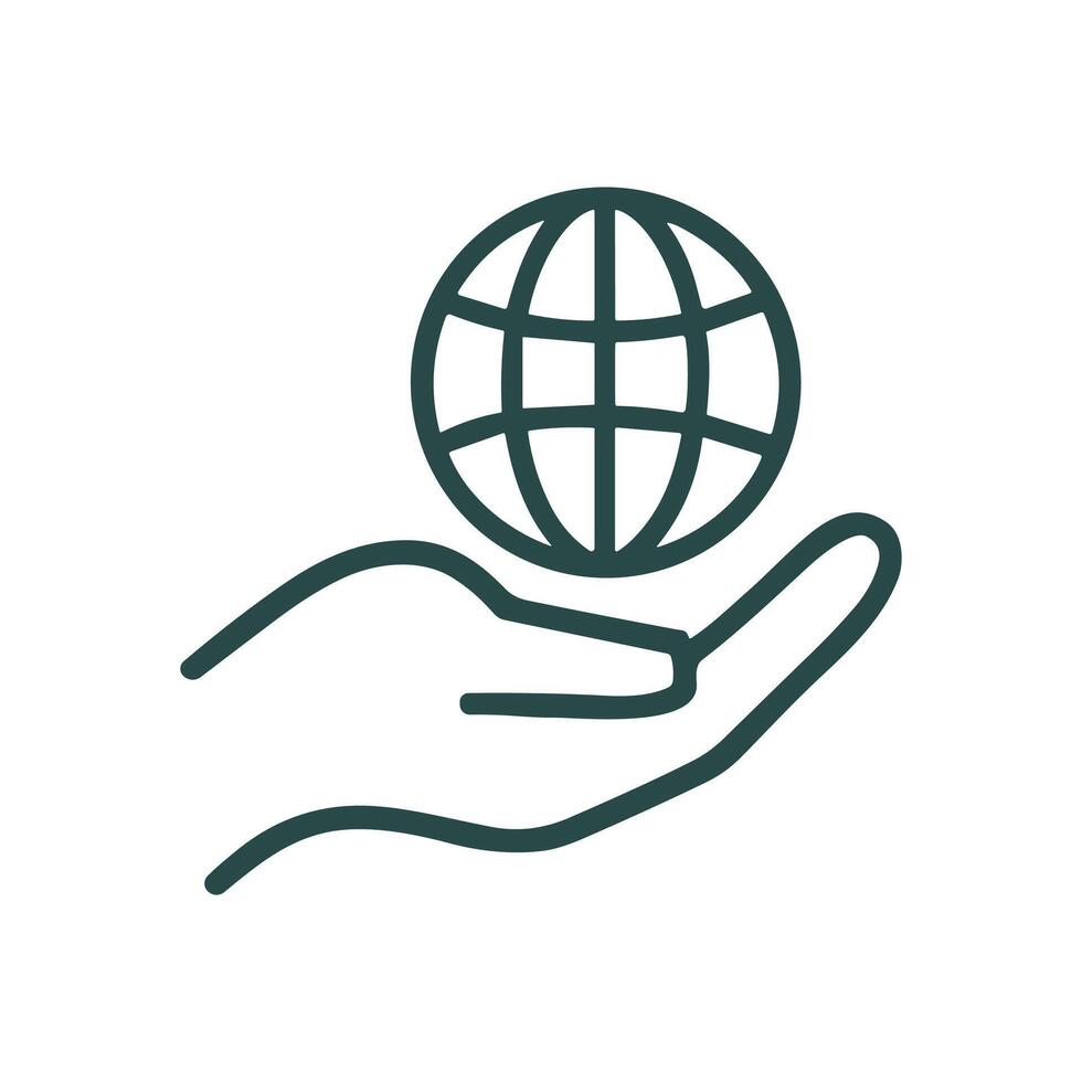 Globe delicately resting on an outstretched hand. Icon symbol illustration vector