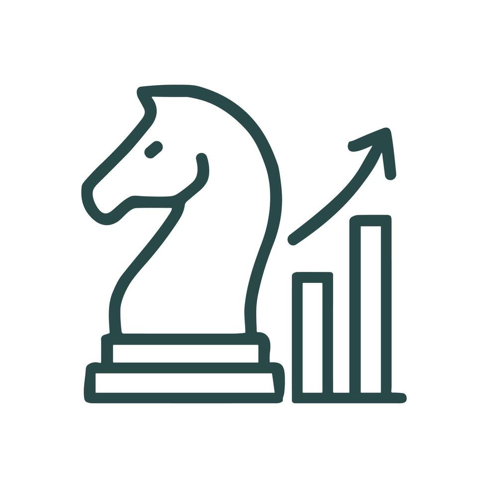 Knight chess piece gains rising graph. Icon symbol illustration vector