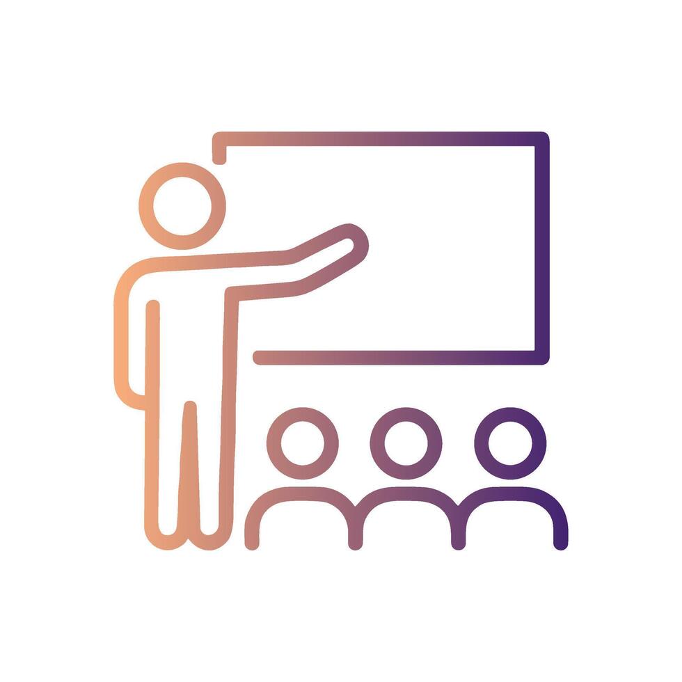 Instructor presents to a small group. Icon symbol illustration vector