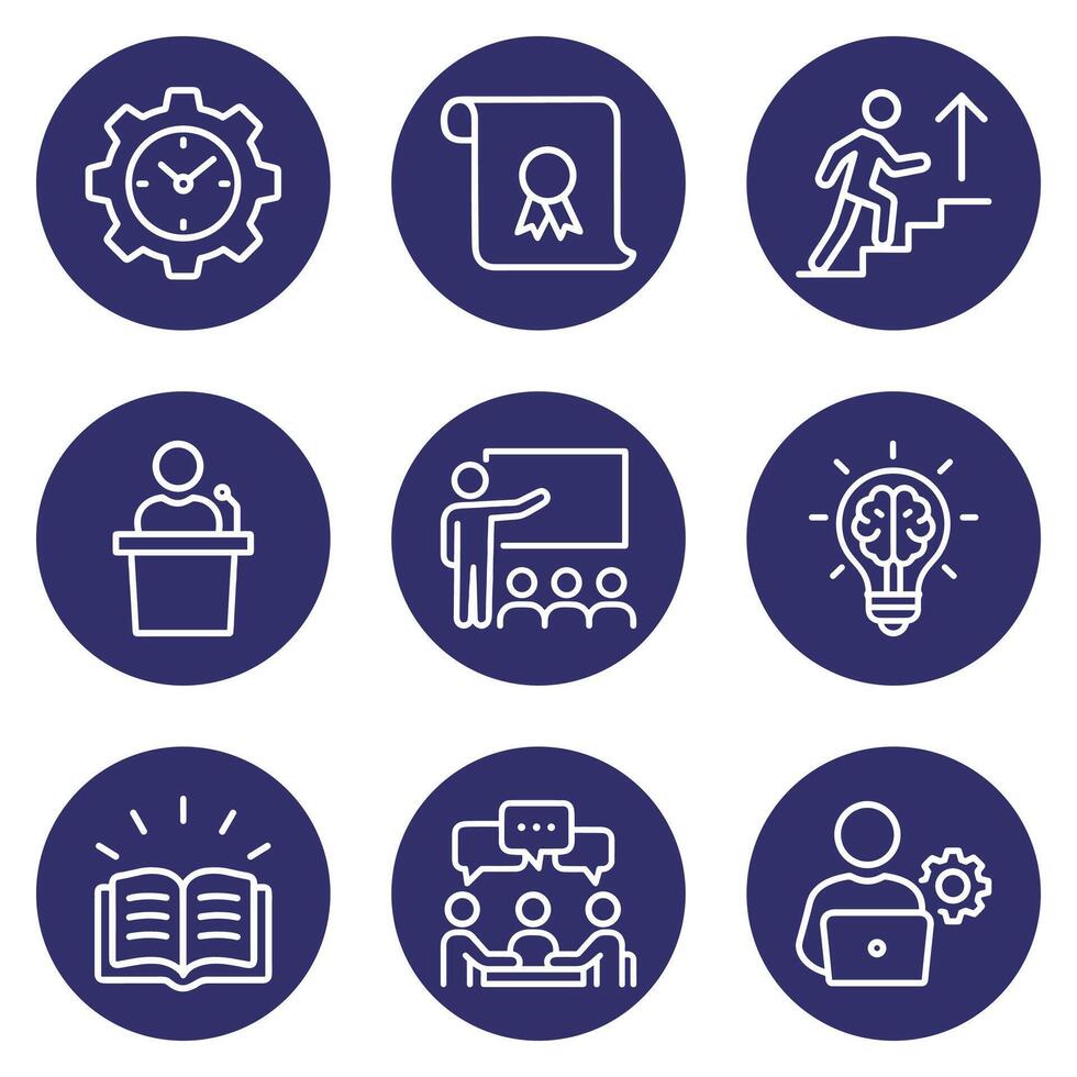 Nine professional development skills icons. Icon symbol illustration vector