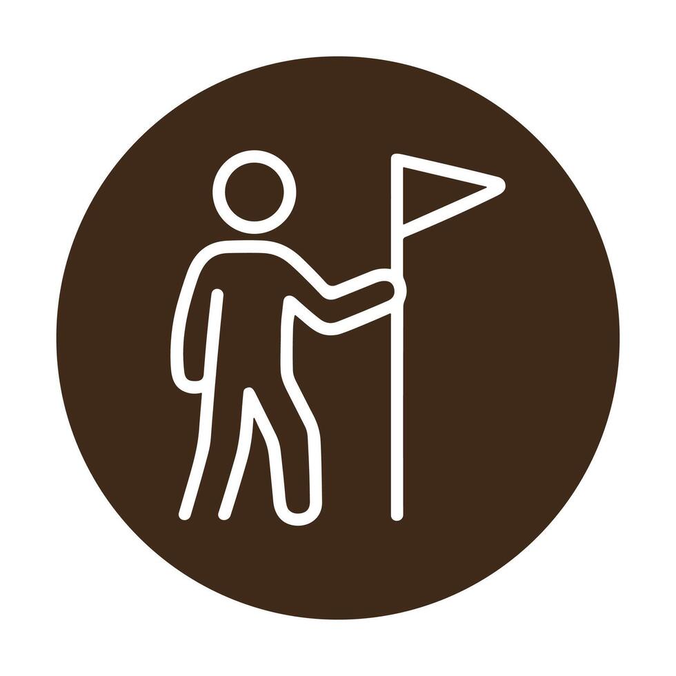 Minimalist person planting a flag. Icon symbol illustration vector