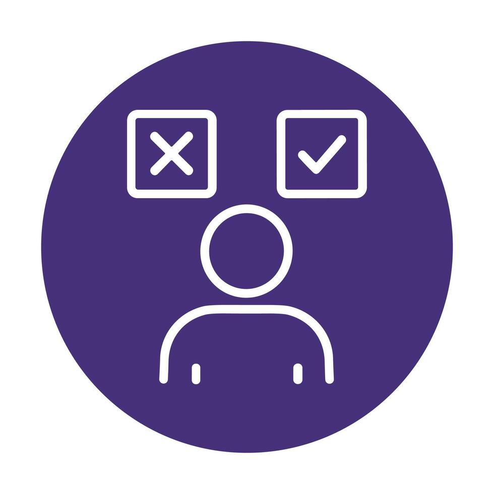 Person choosing between check and X. Icon symbol illustration vector
