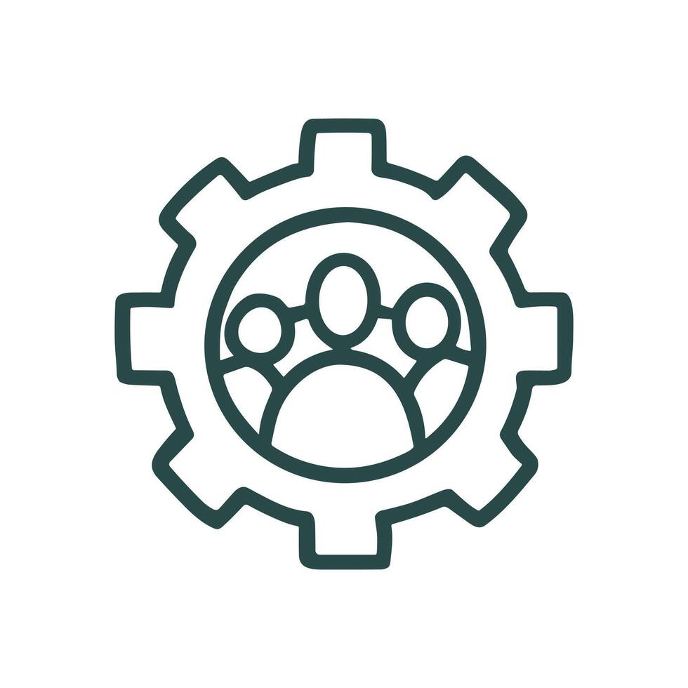 People within a working mechanical gear. Icon symbol illustration vector