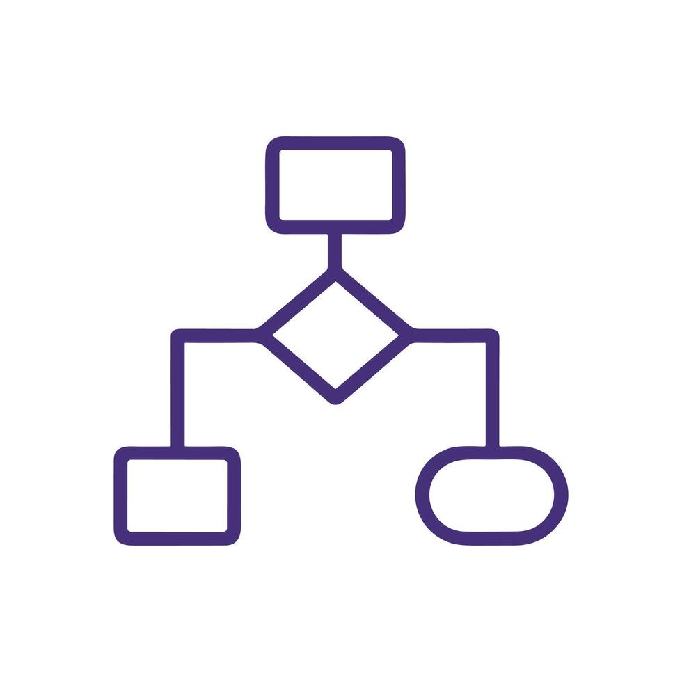 Purple flow chart for decisions. Icon symbol illustration vector
