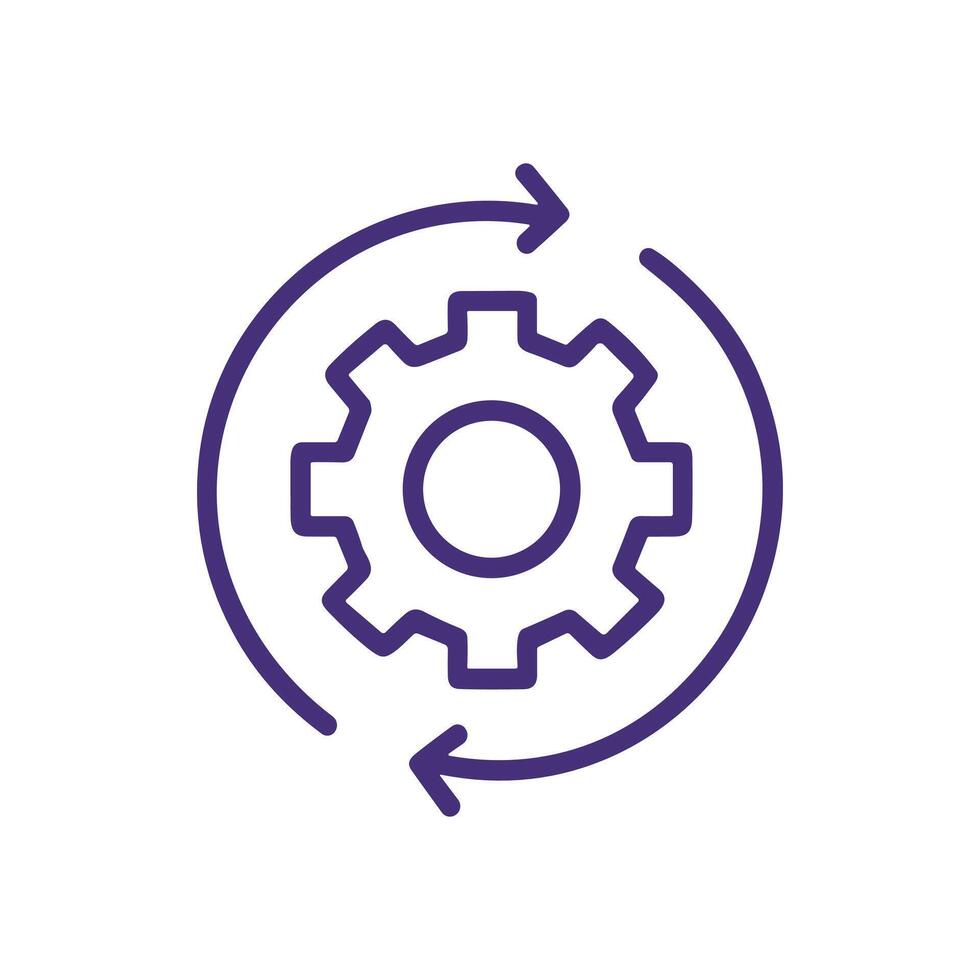 Rotating gear signifies process improvement. Icon symbol illustration vector