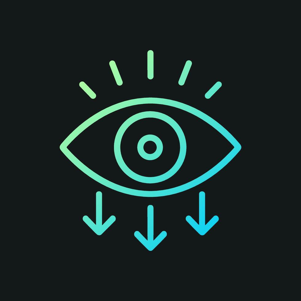 Teal eye emitting three directional signals. Icon symbol illustration vector