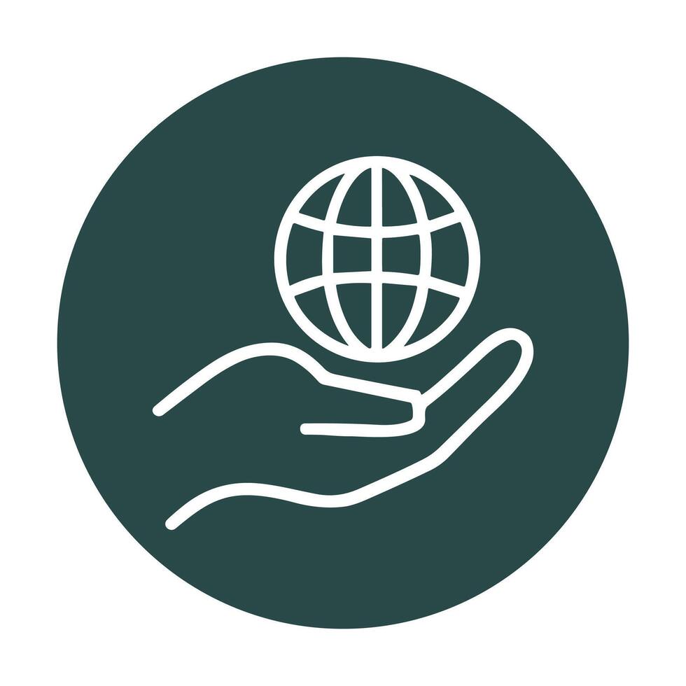 Teal orb holding the globe. Icon symbol illustration vector