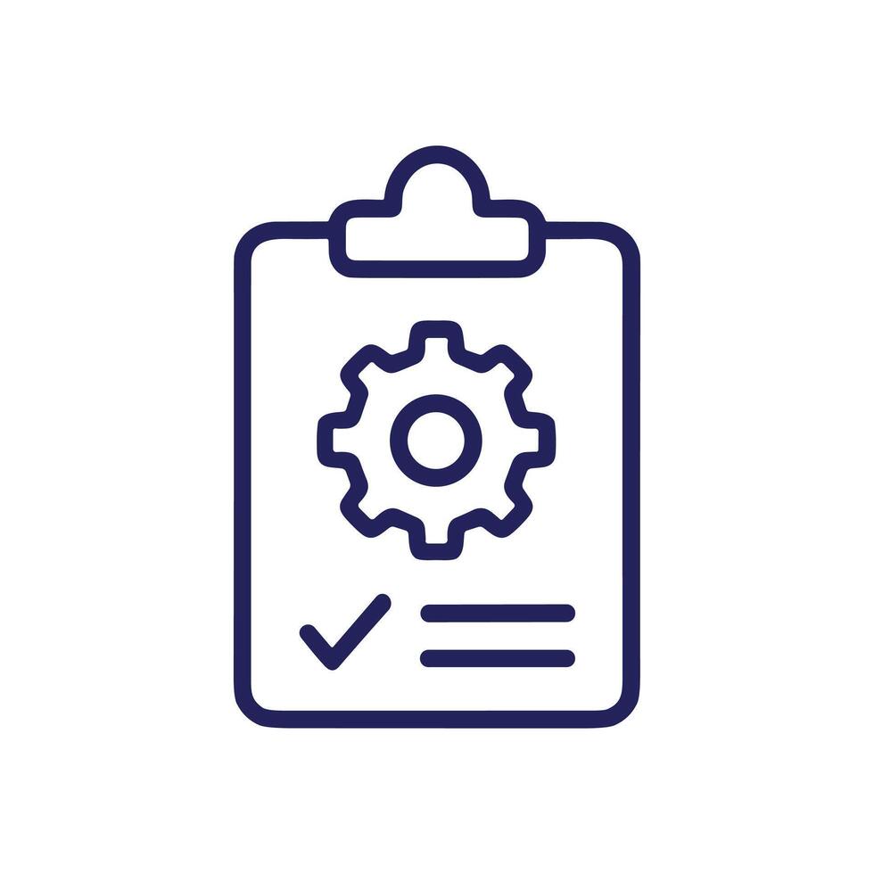 Technical report Gear checkmark and lines. Icon symbol illustration vector