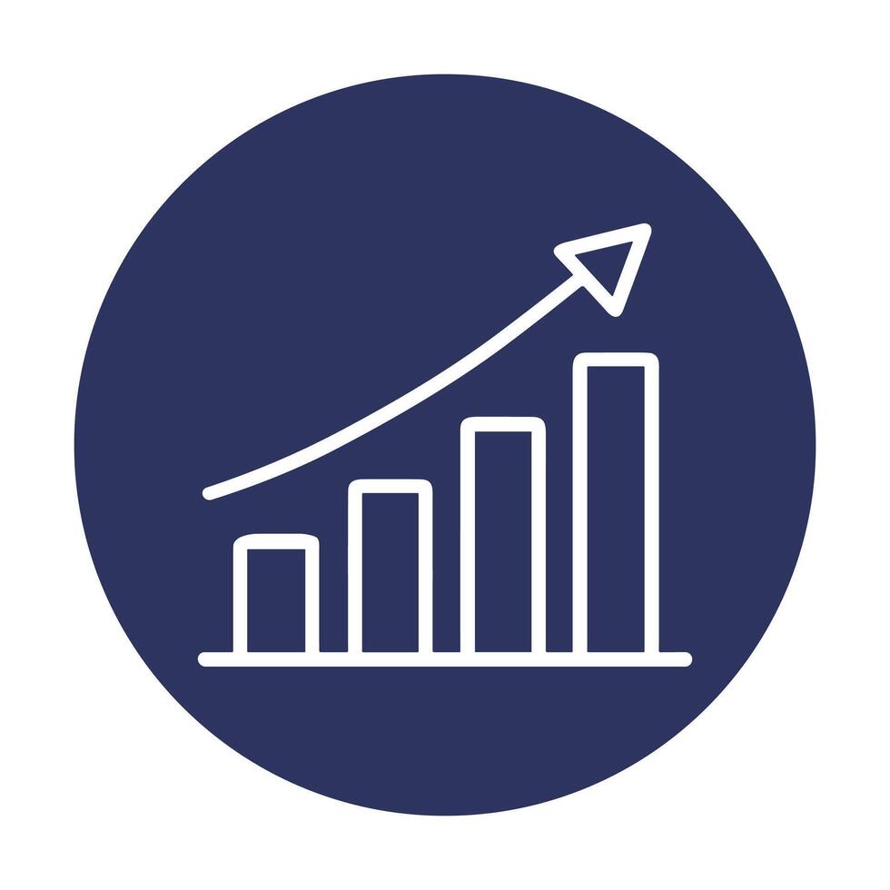 Ascending white bar chart in blue. Icon symbol illustration vector