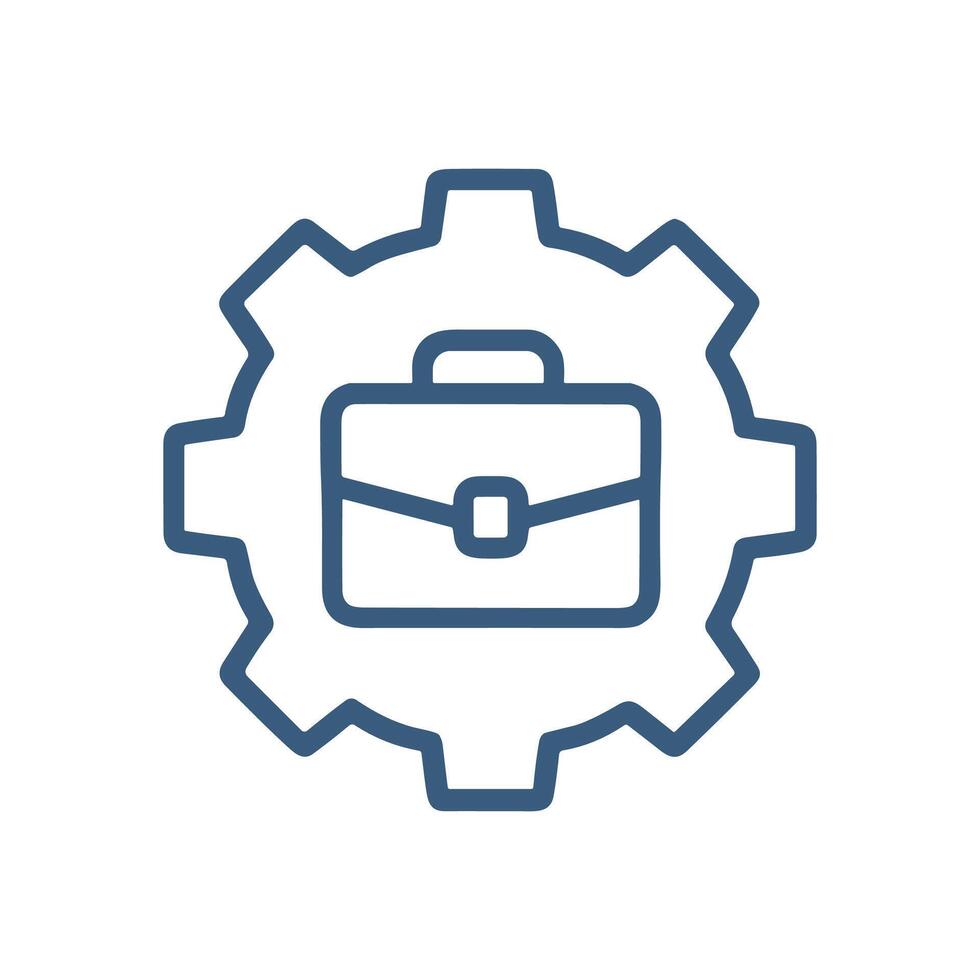 Briefcase integrated within a mechanical gear. Icon symbol illustration vector