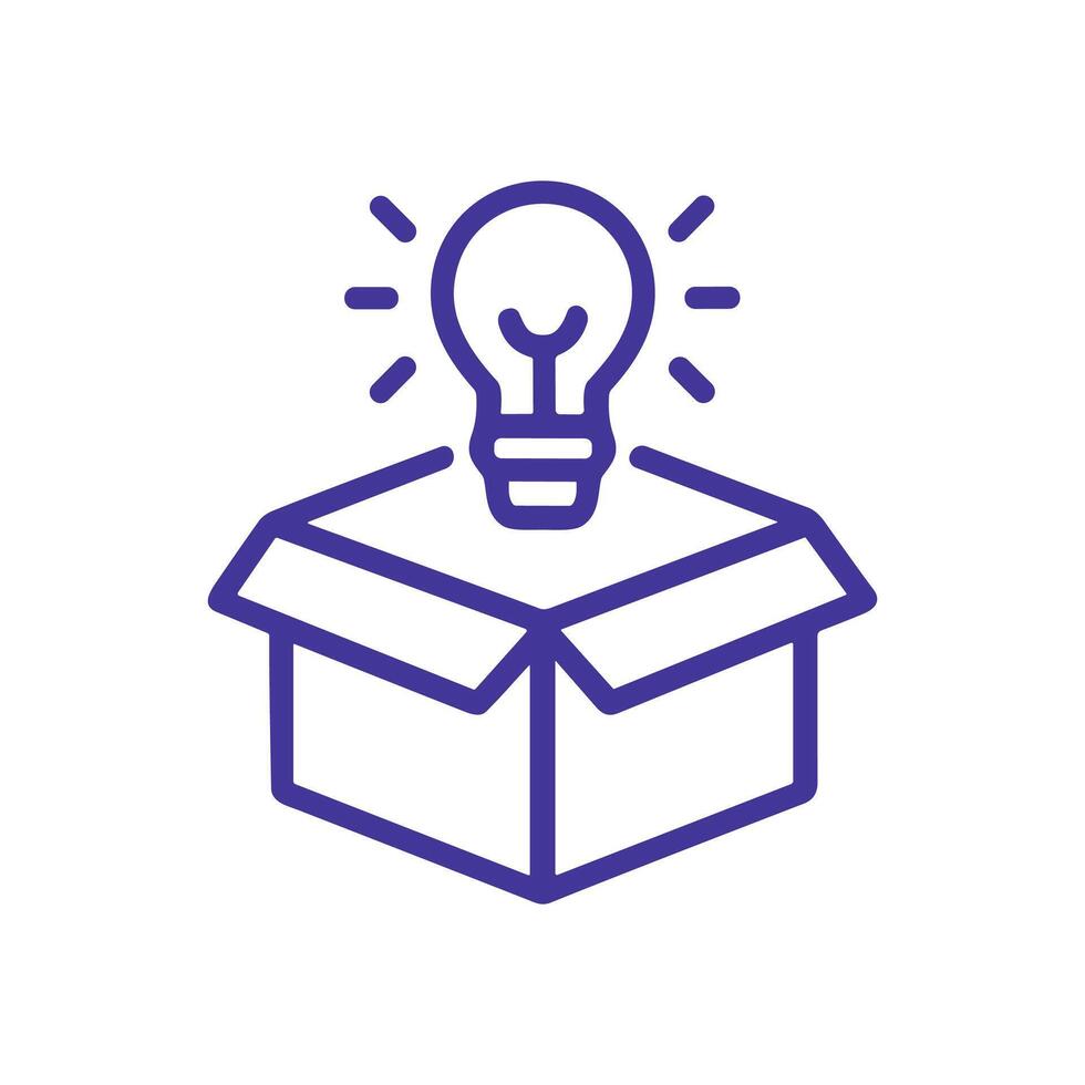 Bright idea pops out of box. Icon symbol illustration vector